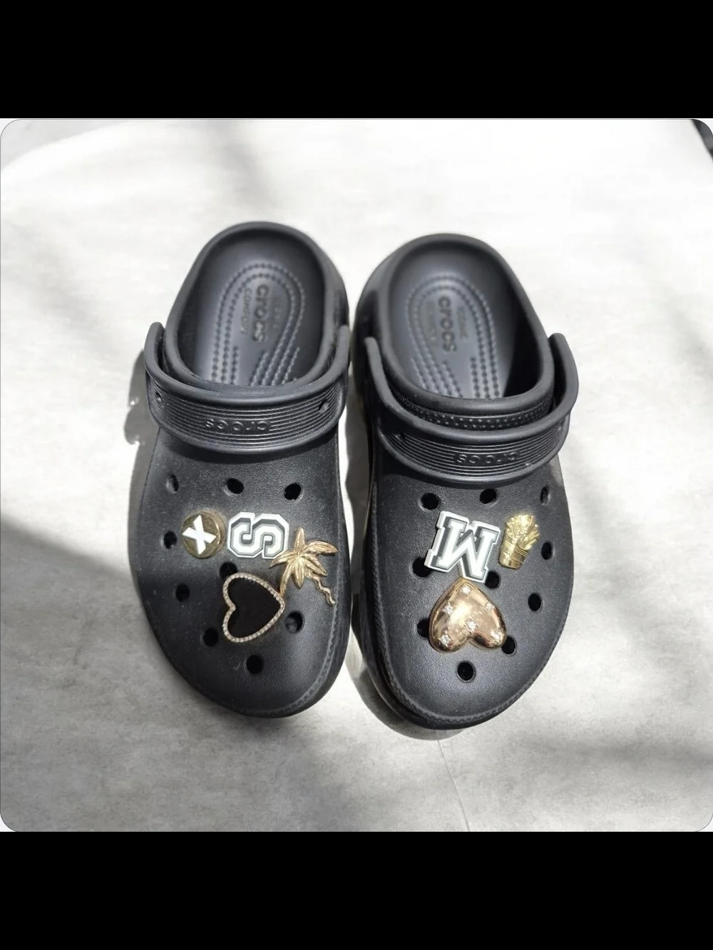Black Crocs-Style Clog with Gold Charms